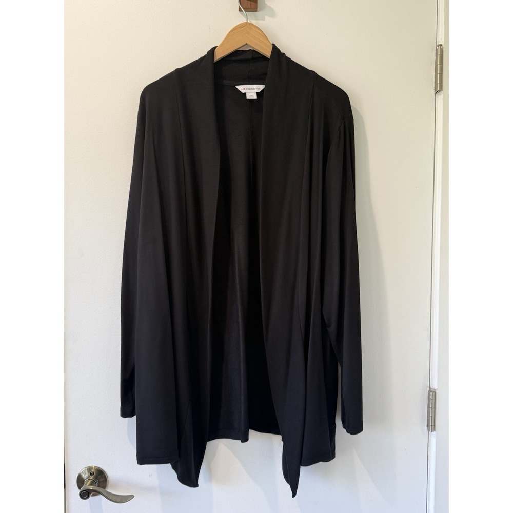 Liz Claiborne Open Cardigan Solid Black Rayon Knit Plus XXL 2X Career Staple